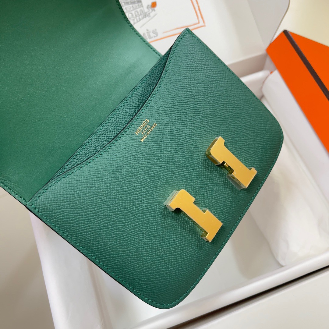 Hermes Constance 18 Mini Shoulder Bag In Vert Emeraude Epsom Leather